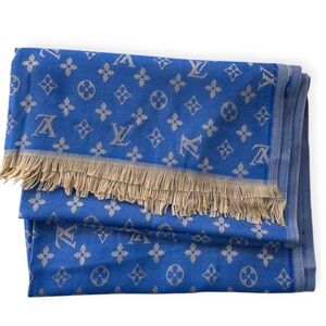 Authentic Louis Vuitton • Monogram Shawl Scarf Blue/Tan
